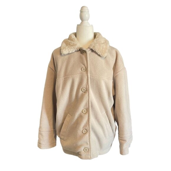 Vintage Braetan Faux Shearling Beige Button-Up Jacket - Womens S - Picture 1 of 6